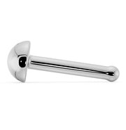 Side profile of 14K white gold dome nose ring showing straight post length and dome height