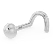 14K white gold 3mm dome nose ring with twist backing, angled front view