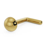 14K yellow gold 3mm dome nose ring with L-post backing, showing angled post detail