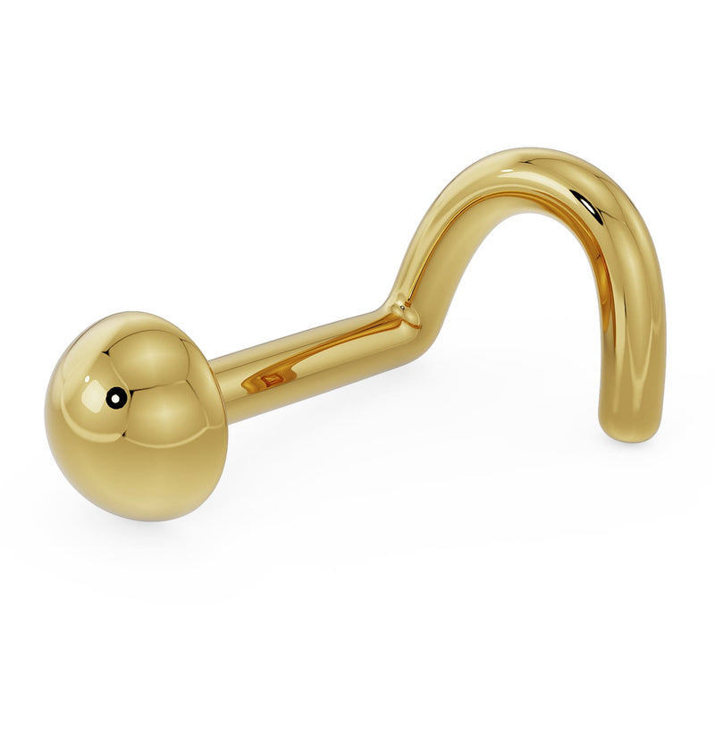 14K yellow gold 3mm dome nose ring with twist backing, angled front view