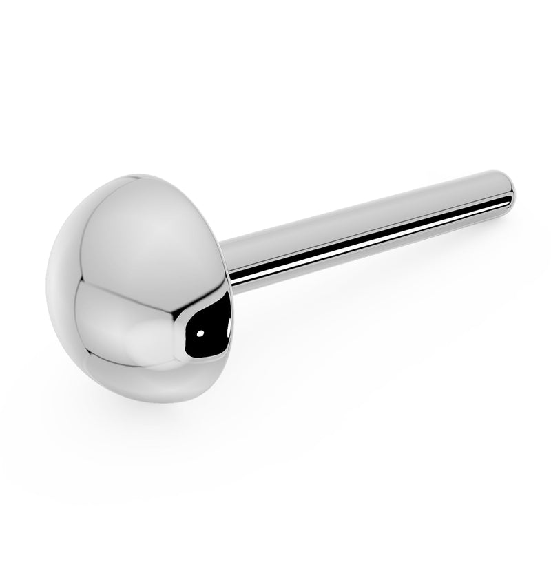 14k white gold 4mm dome nose ring with straight post backing, angled view of dome