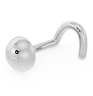14k white gold dome nose ring with twist backing, side angle showing high-polish luster