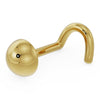 14k yellow gold dome nose ring with twist backing, angled view showing polished finish