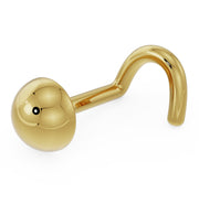 14k yellow gold dome nose ring with twist backing, angled view showing polished finish
