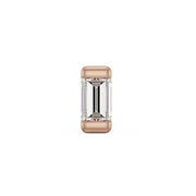 Close-up front view of 1.5mm baguette diamond in 14K rose gold bezel setting, step-cut VS1 clarity