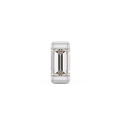 Close-up front view of 1.5mm step-cut baguette diamond in white gold bezel setting for nose ring