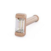 14k rose gold baguette diamond nose stud with labret-style post, angled front view