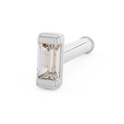 14k white gold baguette diamond nose stud with labret-style post, angled view from front
