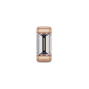 Close-up front view of 2mm step-cut baguette diamond in 14k rose gold bar setting
