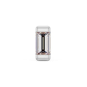 Close-up front view of 2mm step-cut baguette diamond in 14k white gold bar setting