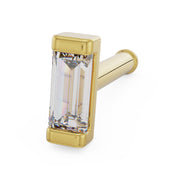 14K yellow gold baguette diamond nose ring straight post style, angled view showing diamond setting and post