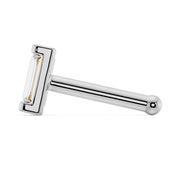 14K white gold baguette diamond nose bone style, side profile showing straight post with ball end