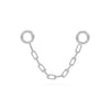 14k white gold paper clip chain piercing connector with dual ring ends, front view