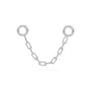 14k white gold paper clip chain piercing connector with dual ring ends, front view