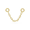 14k yellow gold paper clip chain piercing connector with dual ring ends, front view