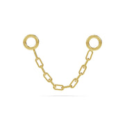 14k yellow gold paper clip chain piercing connector with dual ring ends, front view