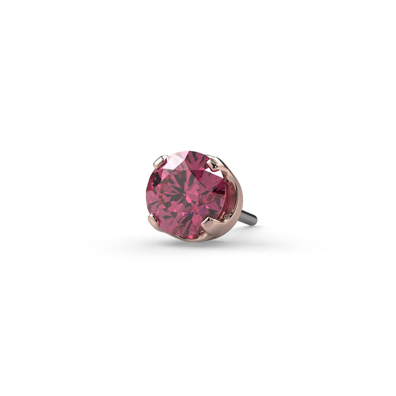 14k rose gold 2mm pink diamond prong end only isolated view, showcasing four-prong setting and pin