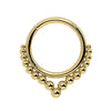 14k yellow gold Bali seam ring with beaded double-row detail and center drop bead, front view