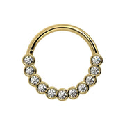 14k yellow gold CZ bubbles seam ring, flat front view showing full bezel stone arrangement