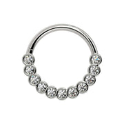 14k white gold bubbles front-facing seam ring with CZ stones, flat front view on white background