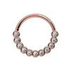 14k rose gold bubbles front-facing seam ring with CZ stones, flat front view on white background