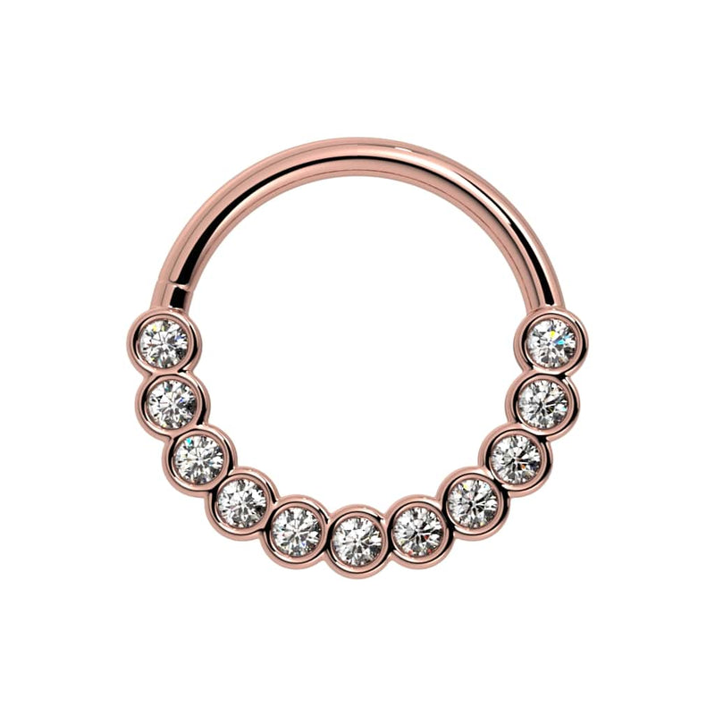 14k rose gold bubbles front-facing seam ring with CZ stones, flat front view on white background