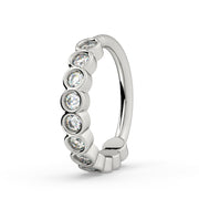 14k white gold bubbles seam ring with CZ bezel settings, side profile showing smooth back arc