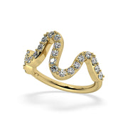 14k yellow gold Cosmo CZ seam ring, opposite angled view showing wave detail and seamless back