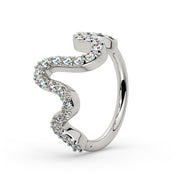 14k white gold Cosmo seam ring with CZ wave design, angled side view highlighting stone sparkle