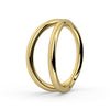 14k yellow gold double split seam ring, straight-on front view of double hoop structure
