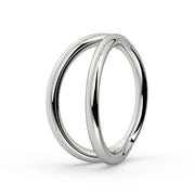 14k white gold double split seam ring, front view showing polished dual-band silhouette