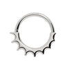 14k white gold Hades seam ring with scalloped flame-edge design, front view