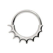 14k white gold Hades seam ring with scalloped flame-edge design, front view