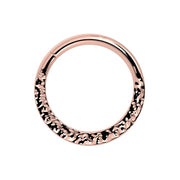 14k rose gold hammered seam ring, front view showing hand-hammered texture along lower arc