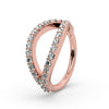 14k rose gold pavé diamond double split seam ring, side angle view showing warm tone and diamond setting