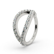 14k white gold pavé diamond double split seam ring, side angle showing sparkling prong-set diamonds