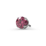 Close-up of 2.5mm pink diamond push-pin end in 14k white gold prong setting, end-only view