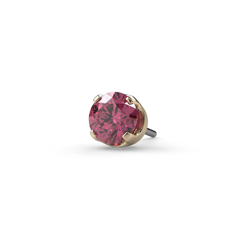 14k yellow gold 2mm pink diamond prong end only, front-facing close-up of four-prong setting