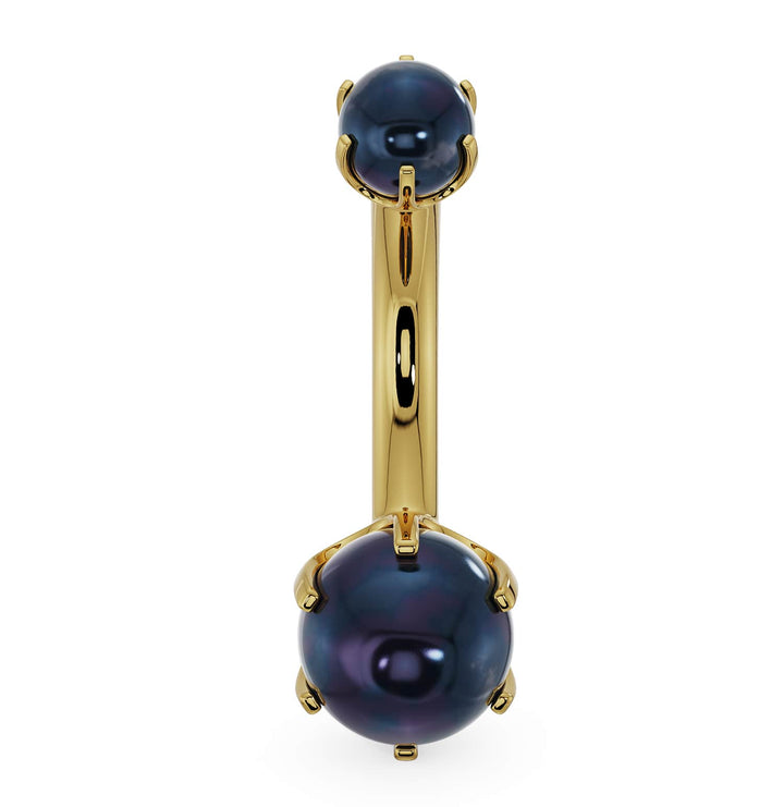 Black Akoya Pearl Prong-Set 14k Yellow Gold Belly Button Ring