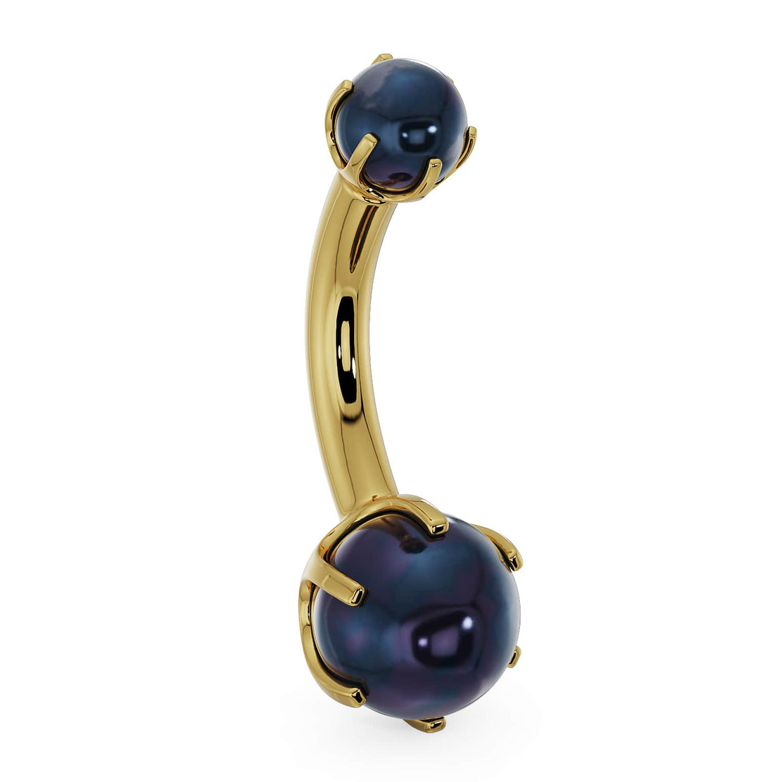 Black Akoya Pearl Prong-Set 14k Yellow Gold Belly Button Ring