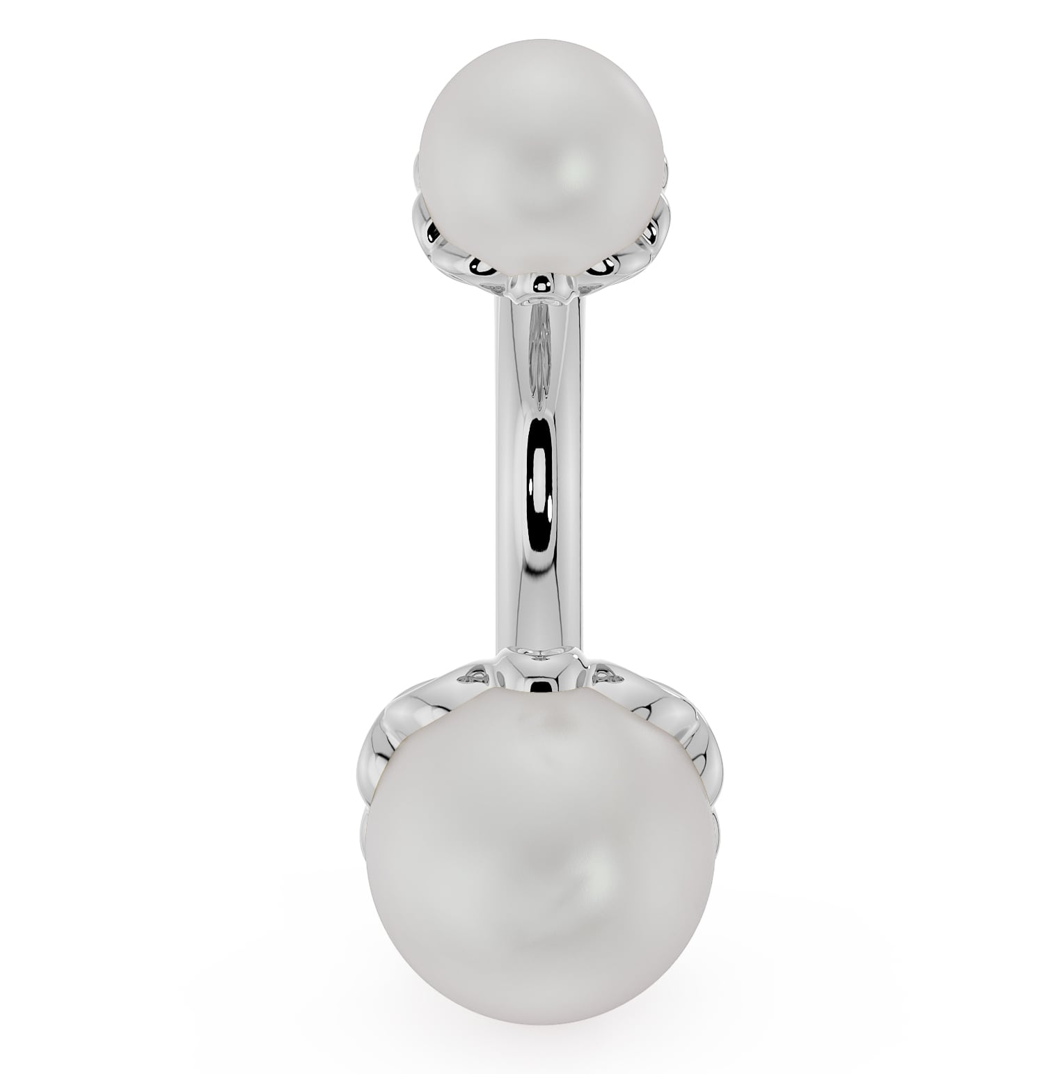 Akoya Pearl Scroll Setting 14k White Gold Belly Button Ring