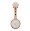 14k rose gold Akoya pearl bezel belly ring, front view highlighting warm gold tone
