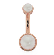 14k rose gold Akoya pearl bezel belly ring, front view highlighting warm gold tone