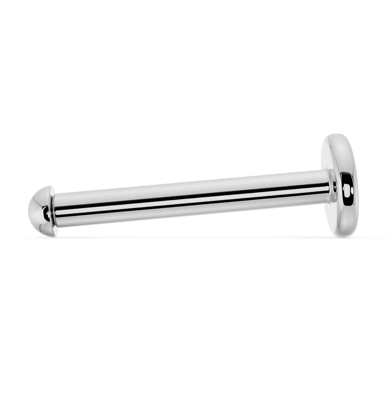 14K white gold 1.5mm dome flat back labret side view showing straight post and flat disc