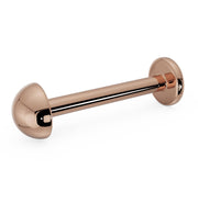 14k rose gold dome flat back labret stud, angled view showing warm-toned polished dome and disc backing