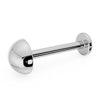14K white gold 4mm dome flat back labret with high-polish finish, angled view showing post length