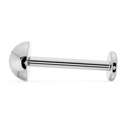 14K white gold 4mm dome flat back labret, side profile showing straight post and flat disc backing