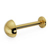 14K yellow gold 4mm dome flat back labret showing polished half-ball charm and disc backing, angled view