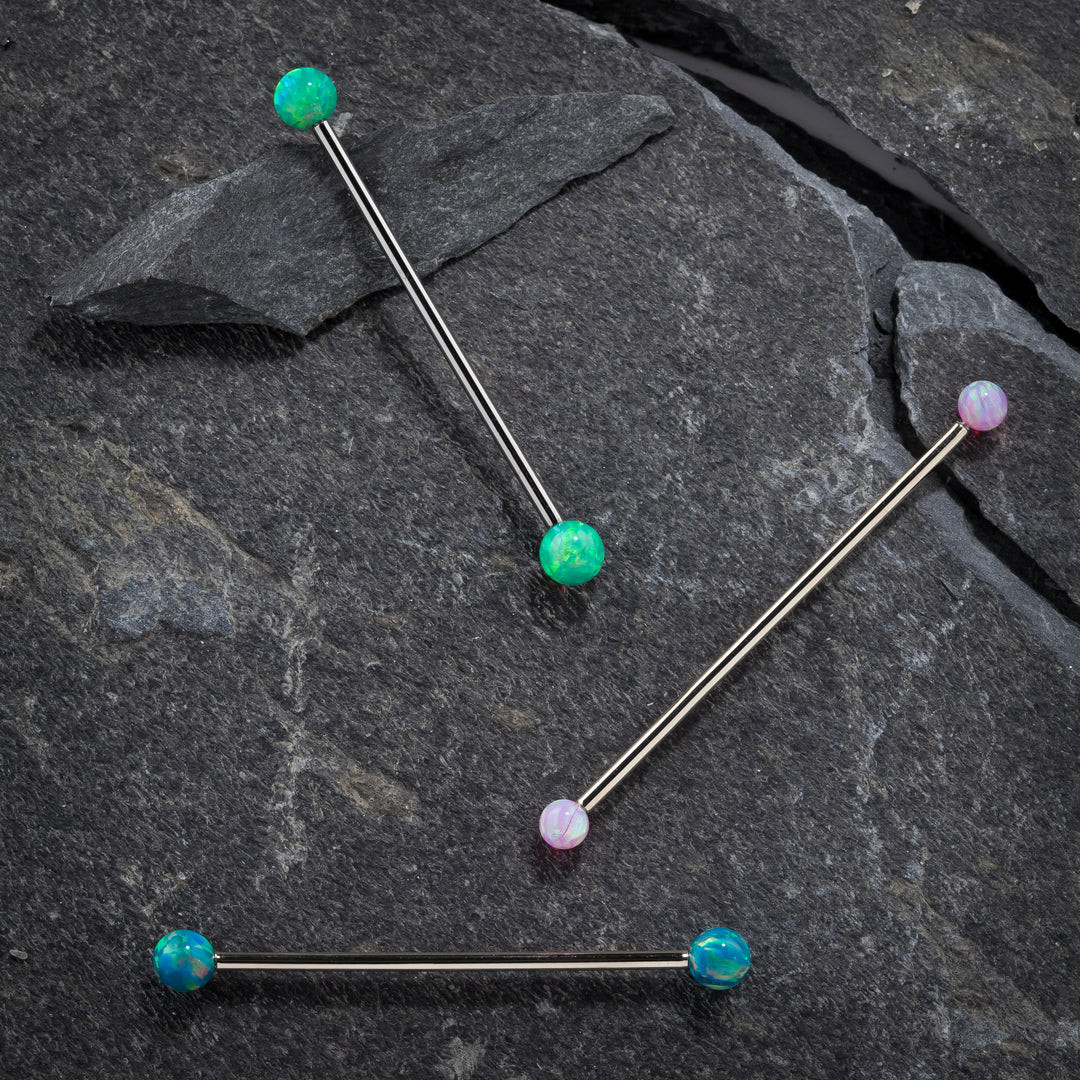 Opal 14k Gold Industrial Barbell