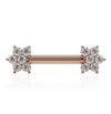 14k rose gold diamond flower straight nipple barbell, front view with dual round-cut diamond flower ends